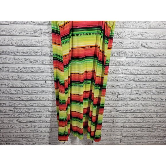 Rouge 3X Plus Size Dress Fluorescent Red Striped Midi Slip STR220E - Picture 8 of 11